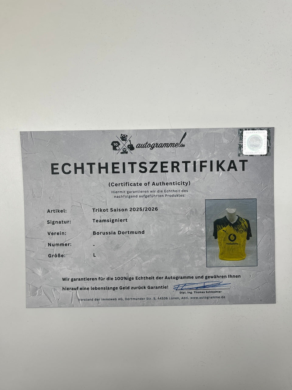 BVB Trikot 2025/2026 Teamsigniert Borussia Dortmund COA Puma L