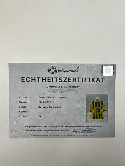 BVB jersey 2022/2023 team signed Borussia Dortmund COA Puma Bellingham XXL