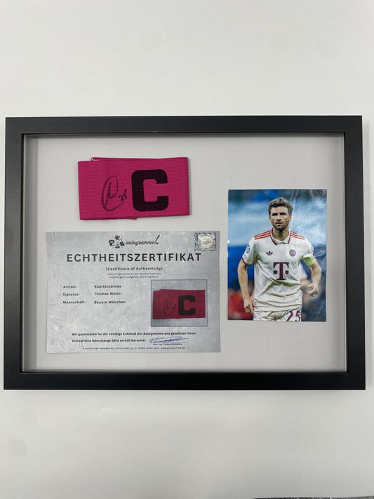 Kapitänsbinde Thomas Müller signiert im Rahmen Bayern München Autogramm COA