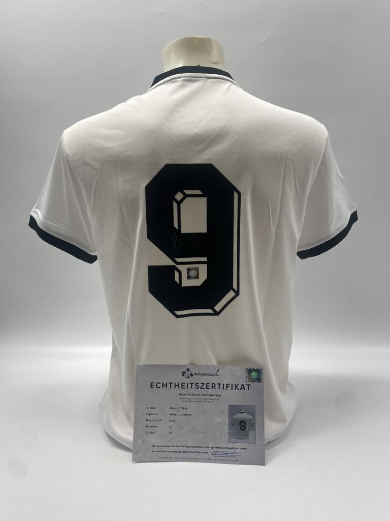 DFB jersey Horst Hrubesch signed Adidas COA Germany Autograph M