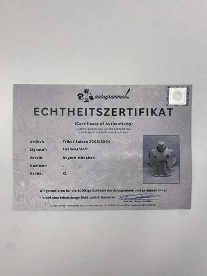 Bayern Munich jersey 2003/2004, team signed, autographed, COA, Adidas XL