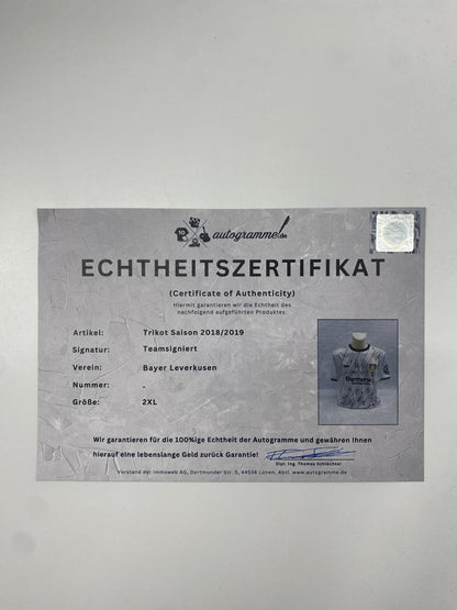 Bayer Leverkusen jersey 2018/2019, team signed, autographed, COA Jako 2XL
