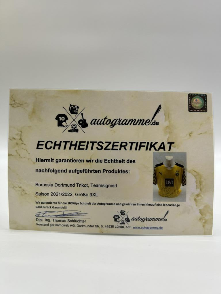 BVB Trikot 2021/2022 team signed Borussia Dortmund Coa Neu Puma 3xl