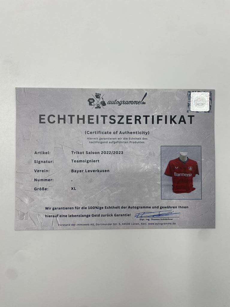 Bayer Leverkusen Trikot 2022/2023 Teamsigniert Autogramm COA XL