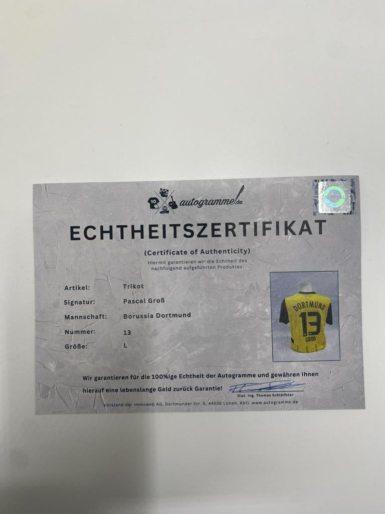 Borussia Dortmund Trikot Pascal Groß signiert Puma COA  Autogramm L