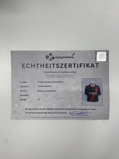Bayer Leverkusen jersey 2010/2011, team signed, autographed, COA, Adidas, XL