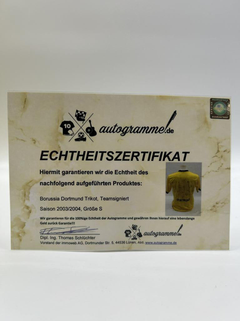 BVB jersey 2003/2004 team signed Borussia Dortmund COA goool S