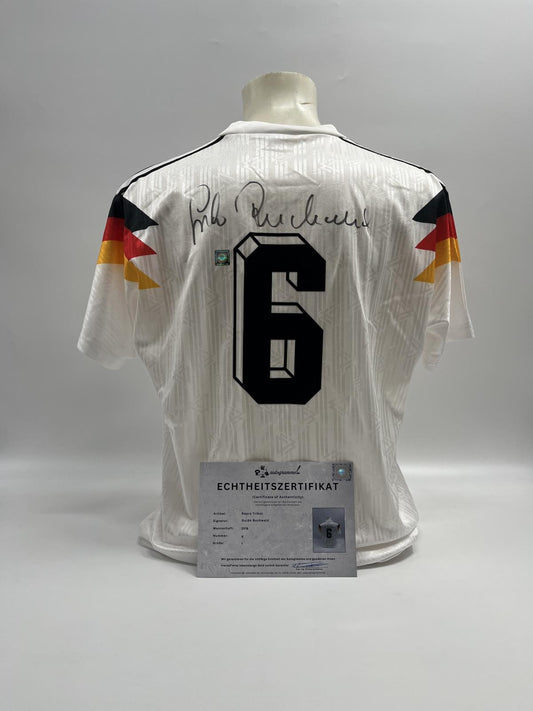 DFB Trikot Guido Buchwald signiert Adidas COA Deutschland Autogramm L
