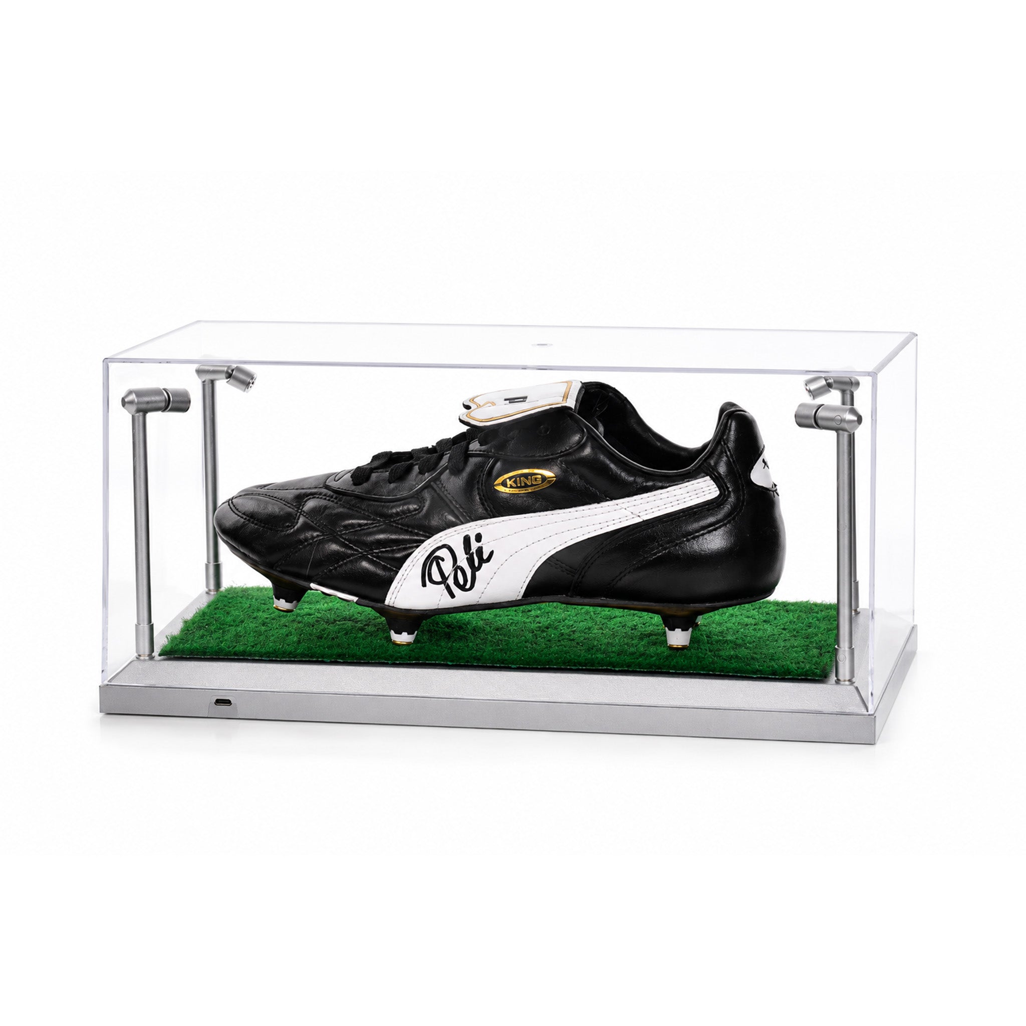 Football boot display case with LED lighting