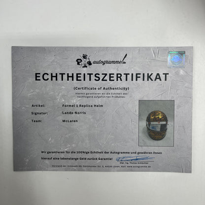 Lando Norris Formel 1 Helm Unterschrift und Echtheitszertifikat 1:1