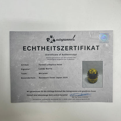 Lando Norris Formel 1 Helm Raceworn Visier mit Unterschrift Japan GP 2025