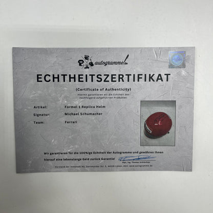 Michael Schumacher Formel 1 Helm Rot Unterschrift und Echtheitszertifikat 1:1