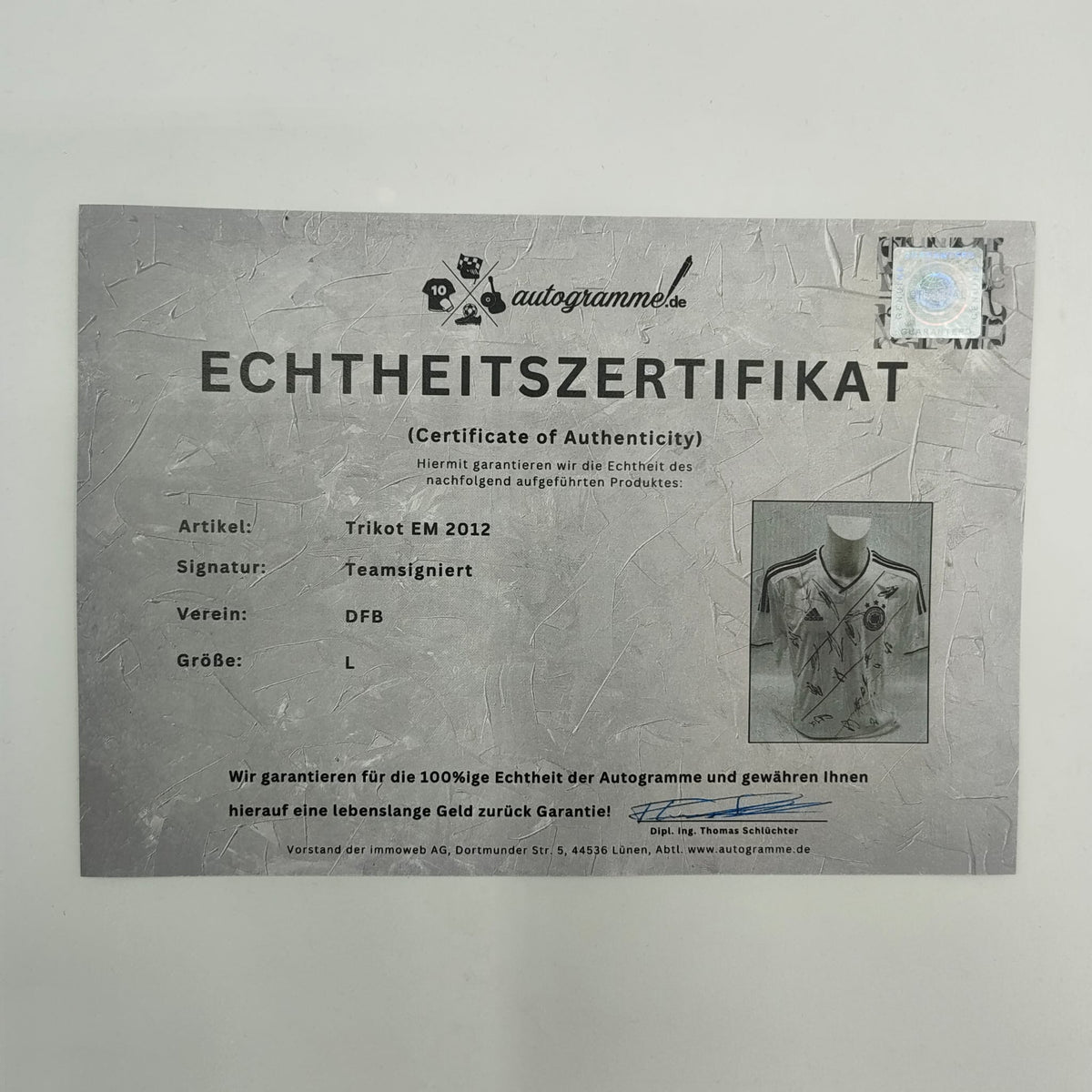 Deutschland Trikot EM 2012 Teamsigniert COA DFB Adidas L