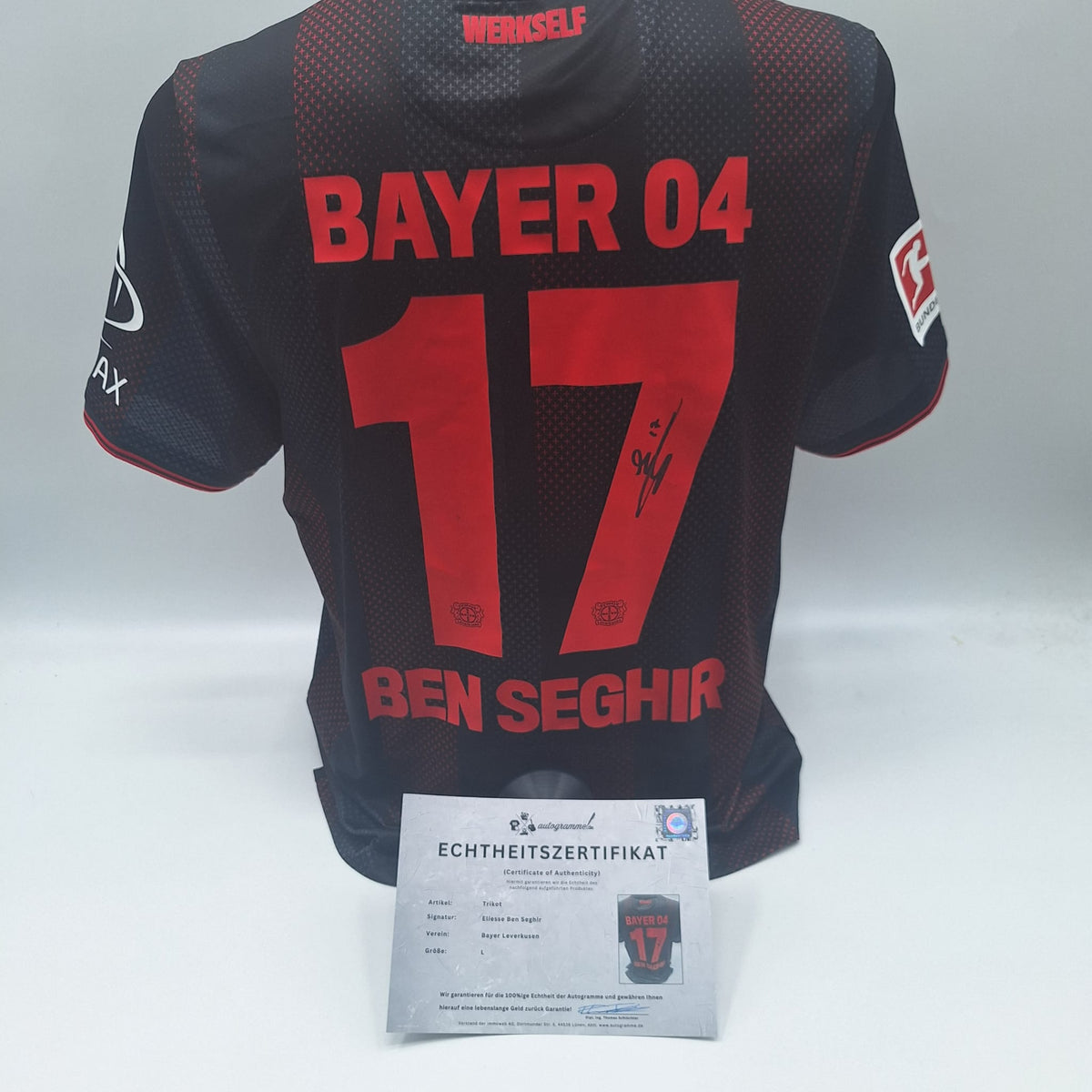 Bayer Leverkusen Trikot 2025/2026 Eliesse Ben Seghir signiert New Balance COA Autogramm L
