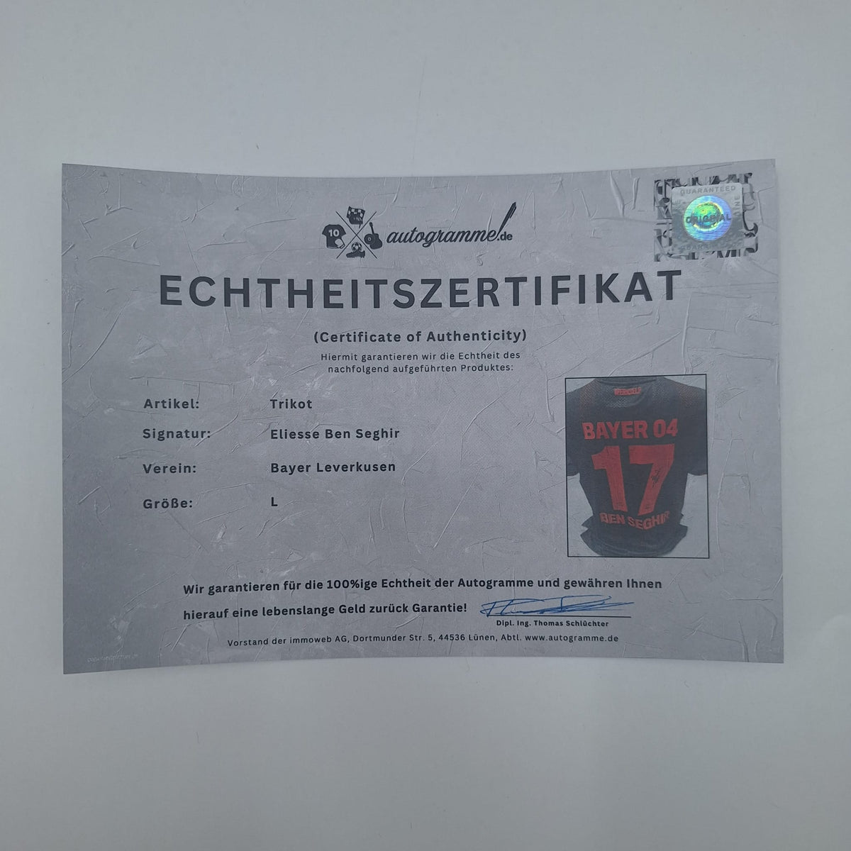 Bayer Leverkusen Trikot 2025/2026 Eliesse Ben Seghir signiert New Balance COA Autogramm L