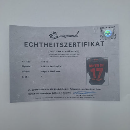 Bayer Leverkusen Trikot 2025/2026 Eliesse Ben Seghir signiert New Balance COA Autogramm L