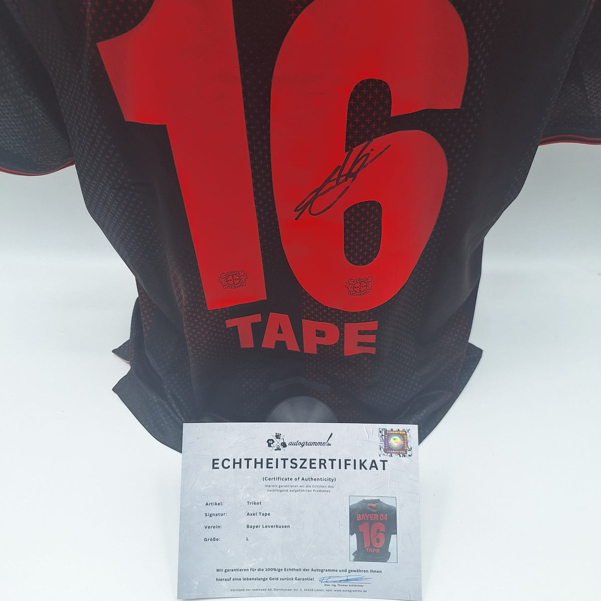 Bayer Leverkusen Trikot 2025/2026 Axel Tape signiert New Balance COA Autogramm L