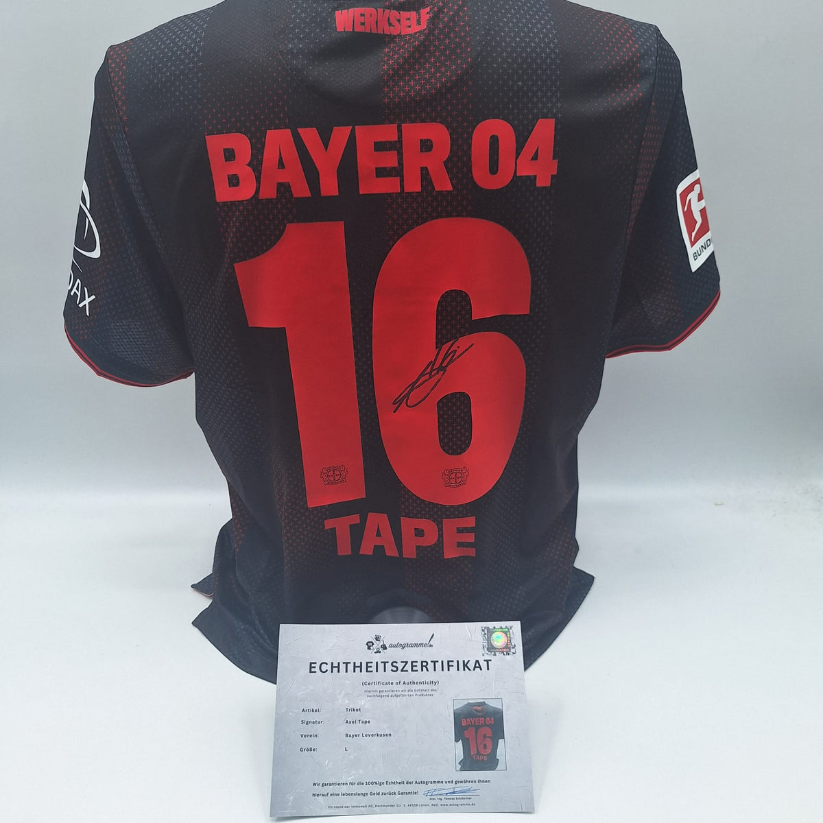 Bayer Leverkusen Trikot 2025/2026 Axel Tape signiert New Balance COA Autogramm L