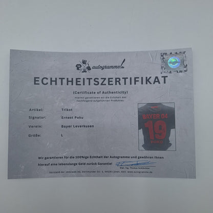 Bayer Leverkusen Trikot 2025/2026 Ernest Poku signiert New Balance COA Autogramm L