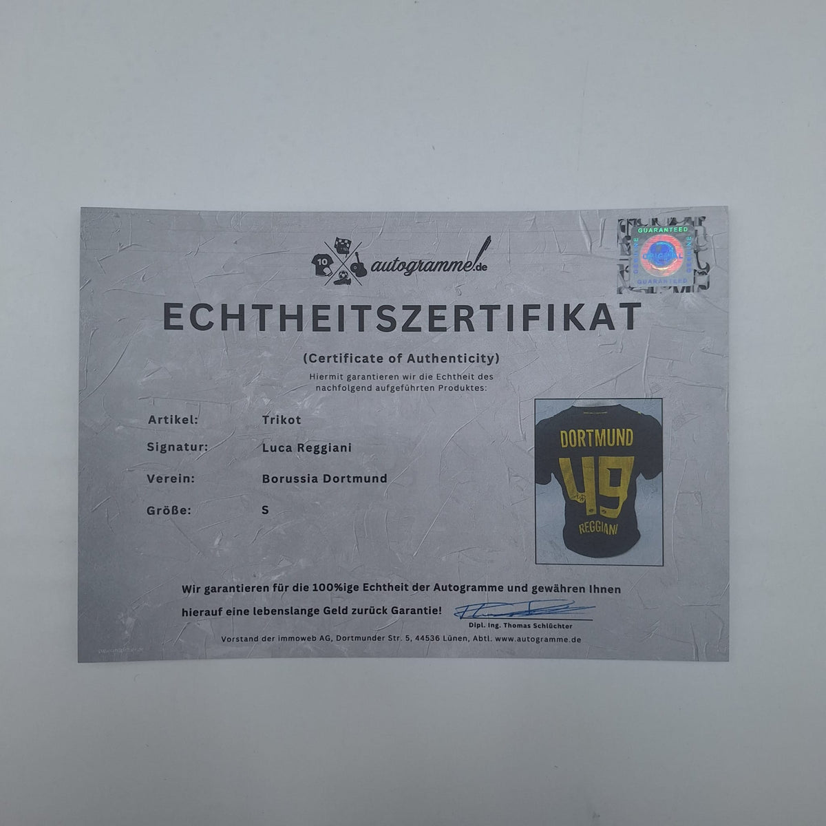 Borussia Dortmund Trikot Luca Reggiani COA BVB Puma neu S 26/27