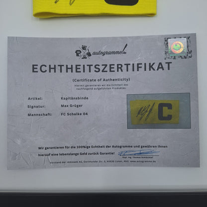 Kapitänsbinde Max Grüger signiert im Rahmen Schalke 04 COA Gelb