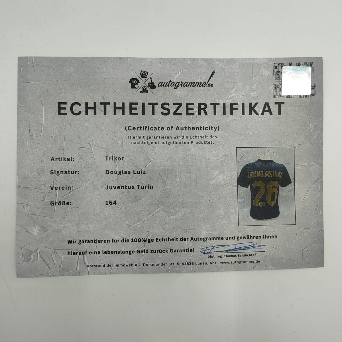 Juventus Turin Trikot 24/25 Douglas Luiz signiert Autogramm Adidas neu S
