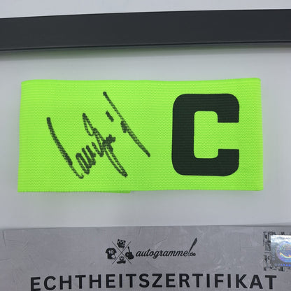 Kapitänsbinde Willi Landgraf signiert im Rahmen Schalke 04 COA grün