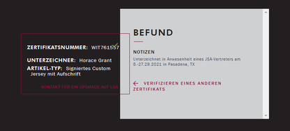 Basketball jersey Horace Grant signed NBA Chicago Bulls Coa XL
