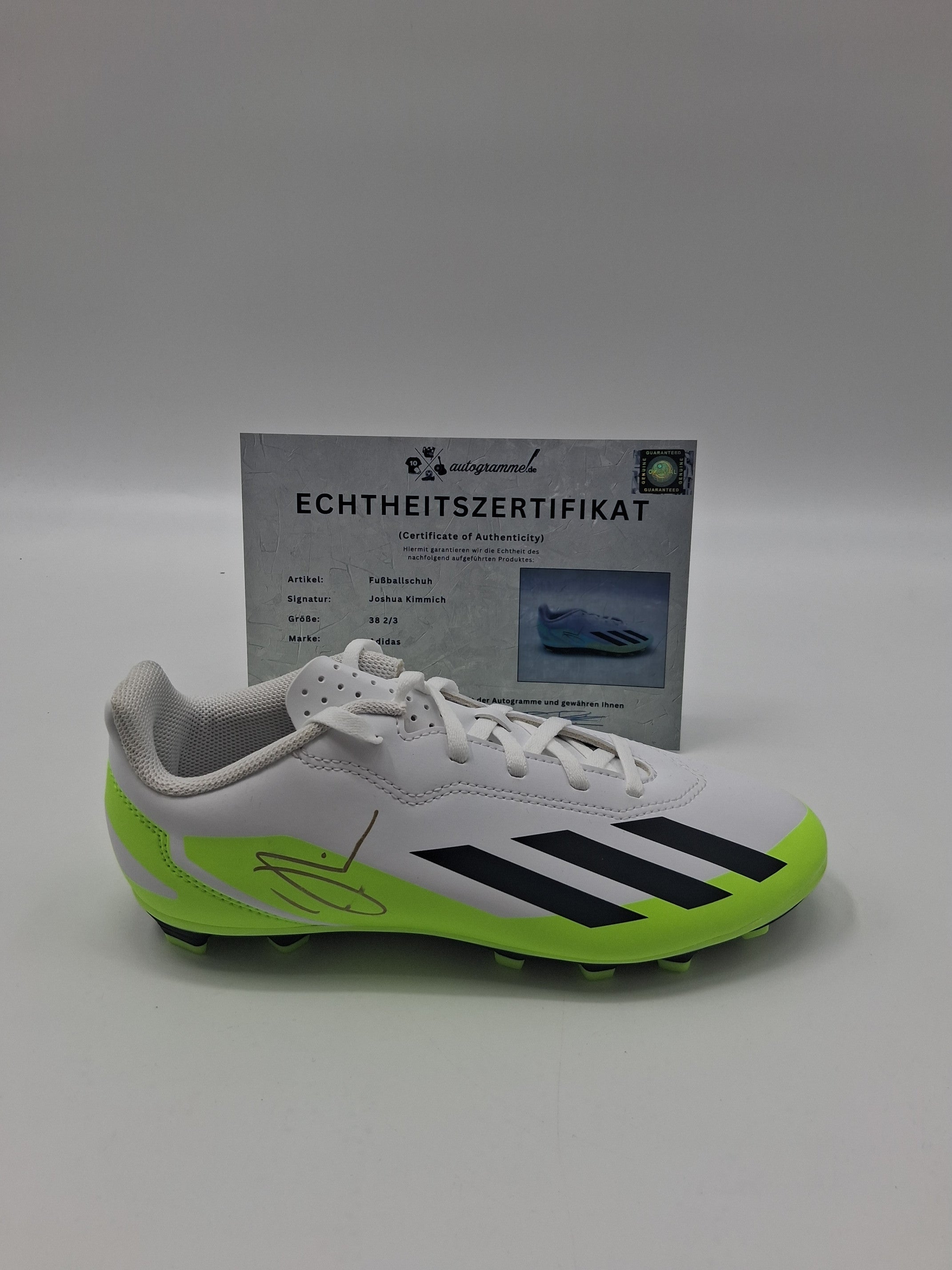 Football boots signed by Joshua Kimmich, Bundesliga brand, Adidas size 38 2/3