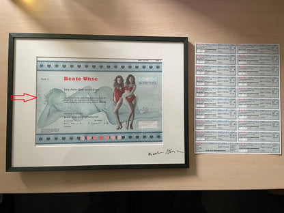 Original Beate Uhse share, signed and framed - autograph Uhse and Lindemann