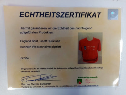 England Shirt World Cup 1966 Geoff Hurst + Kenneth Woltenholme signed Wembley Coa L