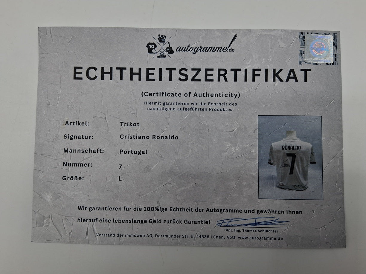 Portugal jersey Cristiano Ronaldo signed autograph COA football white L