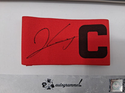 Captain's armband signed by Robert Lewandowski in a frame FC Barcelona football autograph