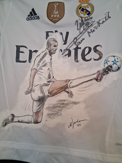 Real Madrid jersey portrait zinedine zidane hand painted and signed adidas 164