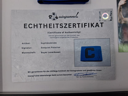 Captain's armband Exequiel Palacios signed in frame, autograph Bayer 04 Leverkusen