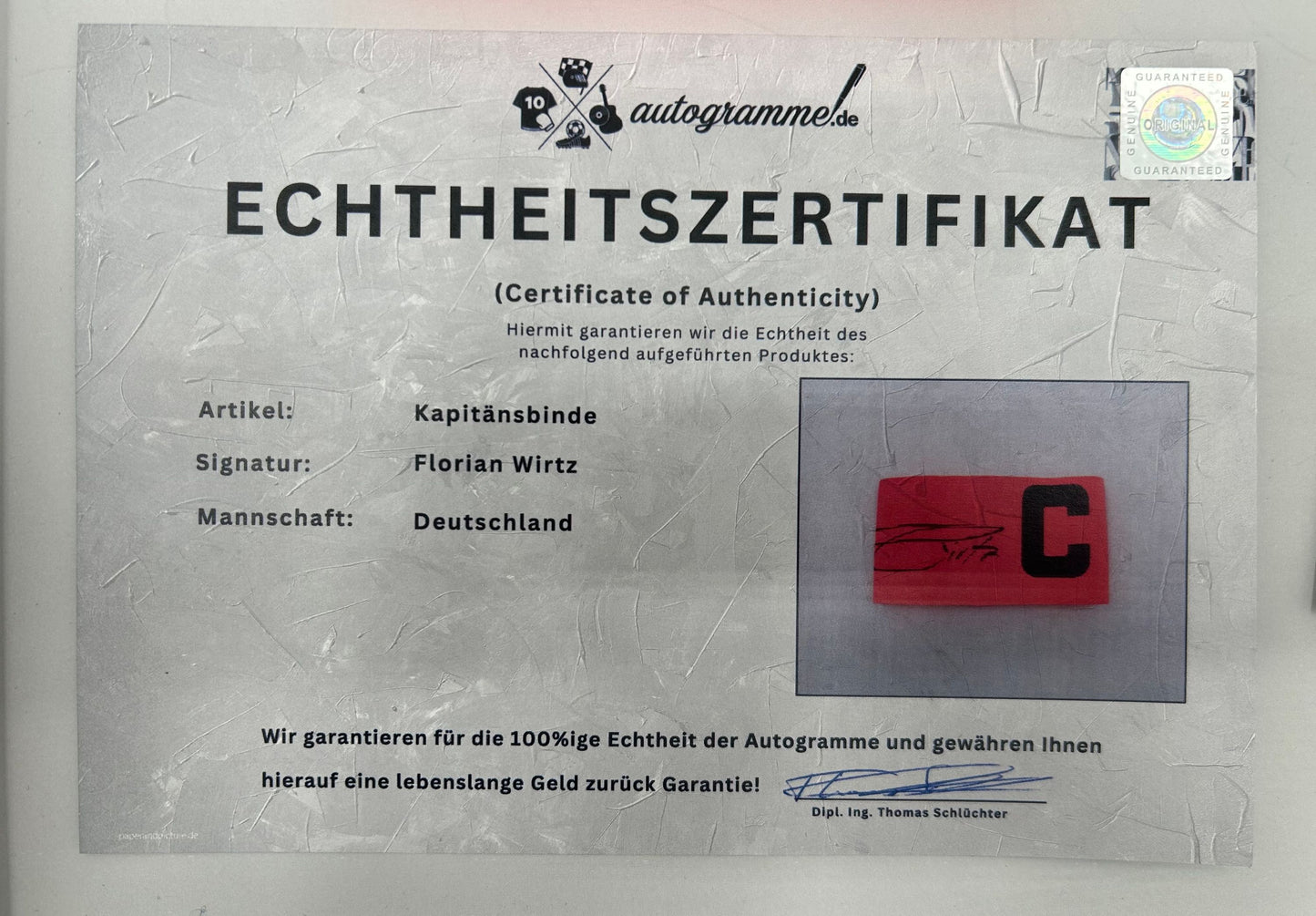 Kapitänsbinde Florian Wirtz signiert im Rahmen DFB Fußball COA  Autogramm