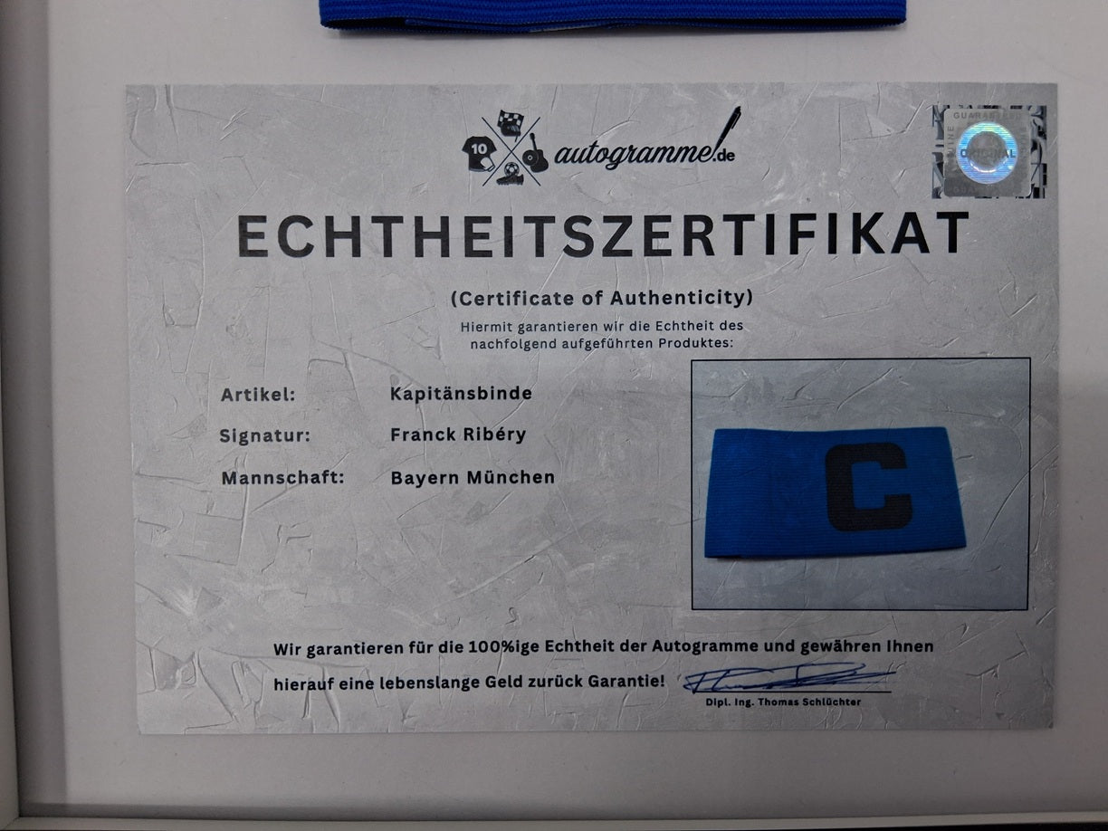 Captain's armband signed by Franck Ribéry in a Bayern Munich football autograph frame