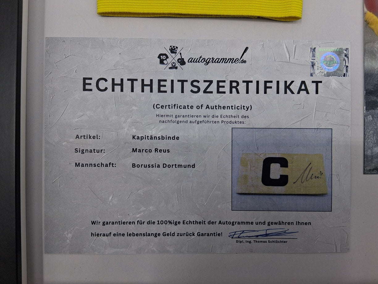 Kapitänsbinde Marco Reus signiert im Rahmen Borussia Dortmund Autogramm COA