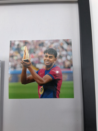 Captain's armband signed by Lamine Yamal in a framed FC Barcelona COA autograph