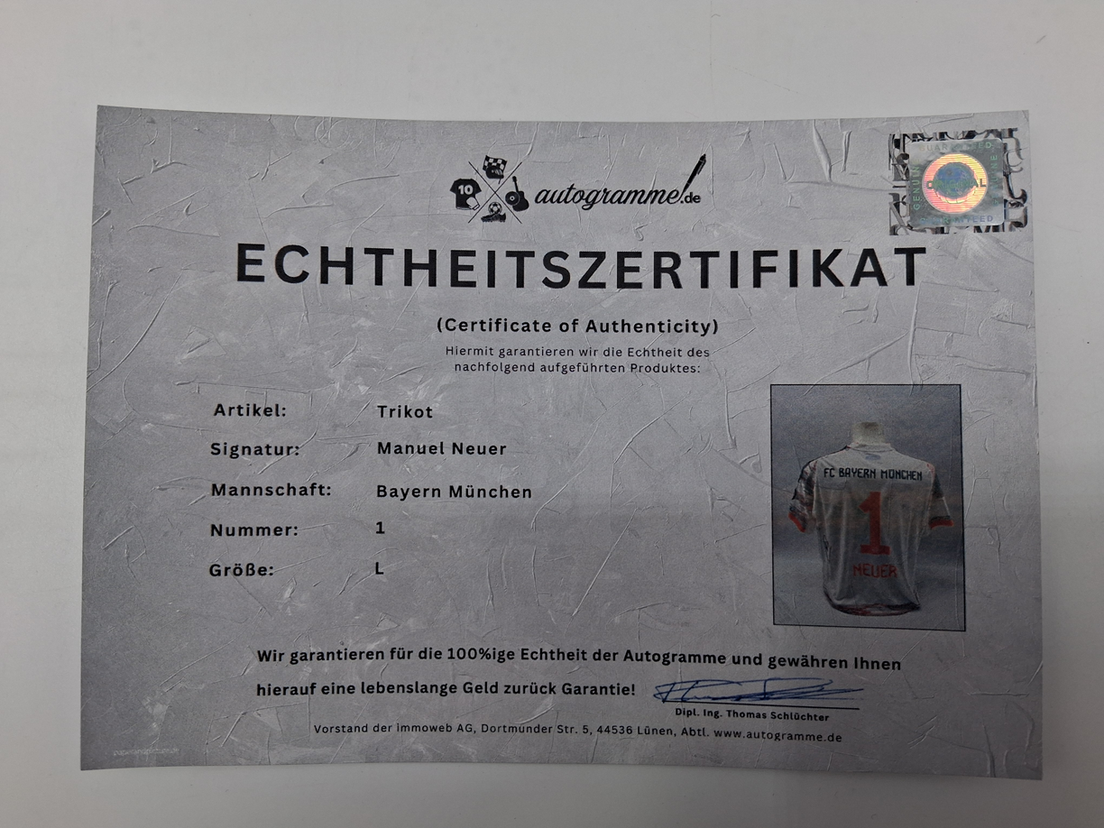 Bayern München Trikot Manuel Neuer signiert Autogramm Adidas COA L