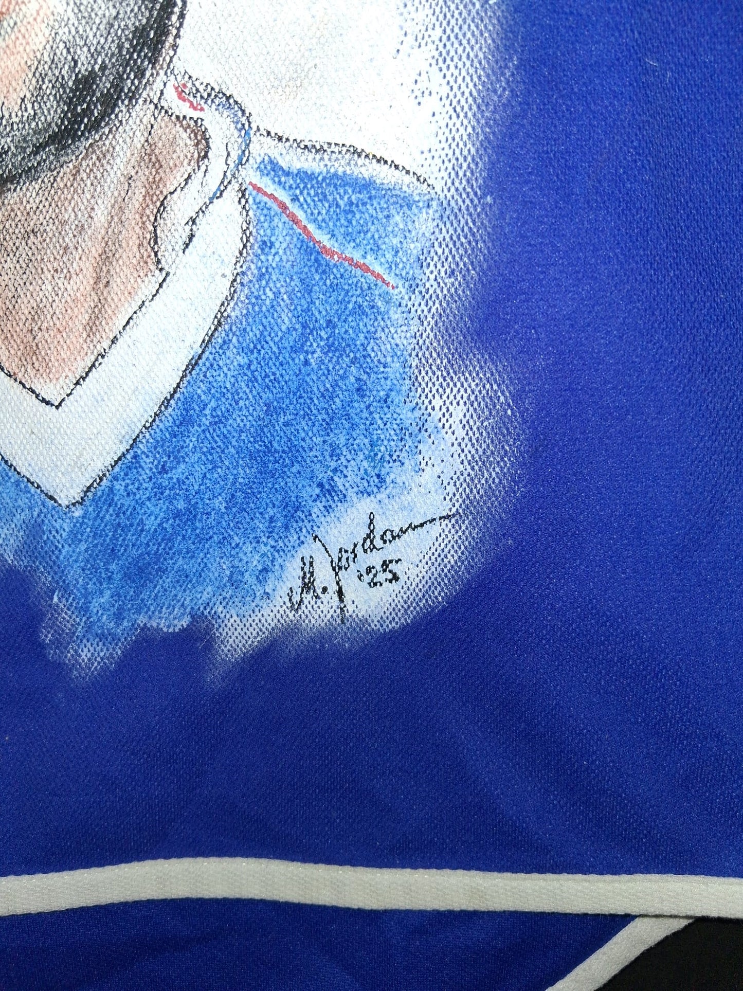 Frankreich Trikot Portrait Zinedine Zidane handgemalt und signiert im Rahmen 164