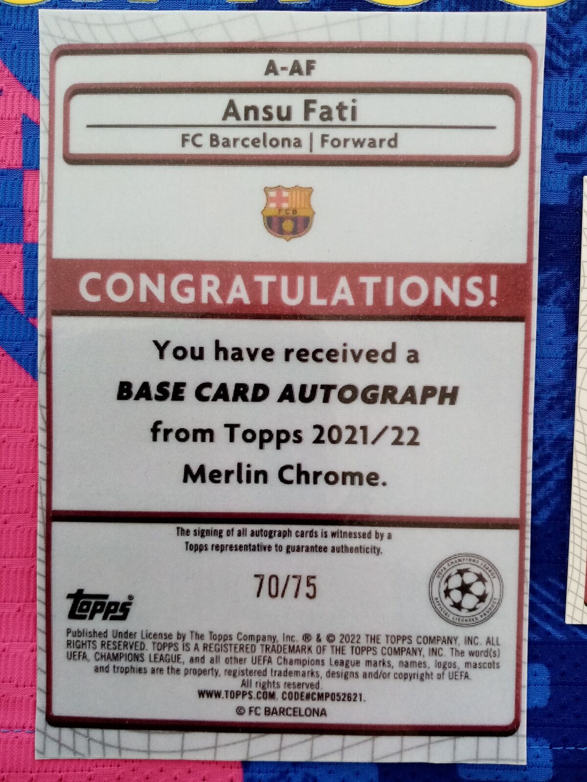 Limitierte Topps Sammelkarte Ansu Fati signiert im Rahmen + FC Barcelona Trikot