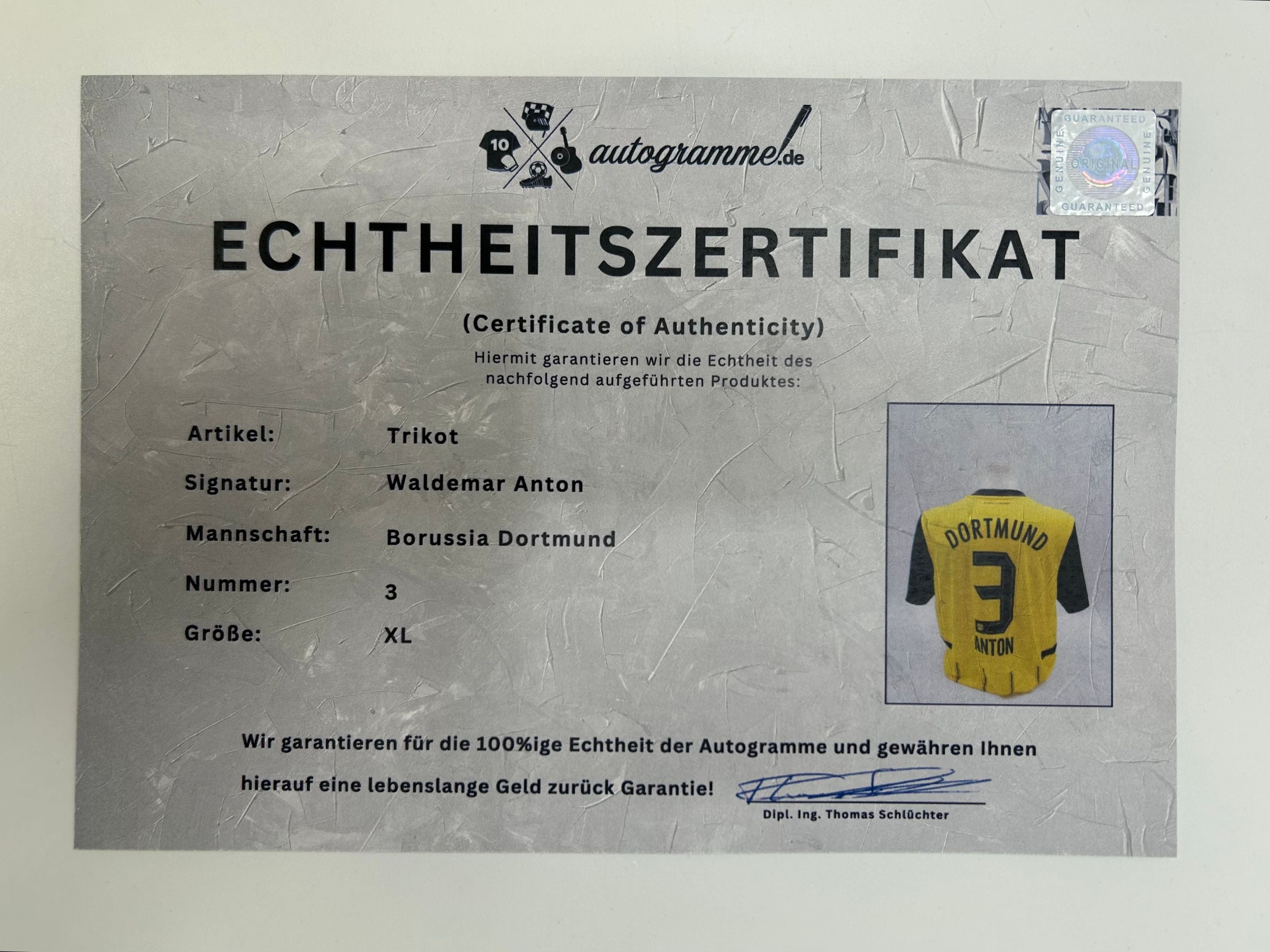 Borussia Dortmund jersey signed by Waldemar Anton, BVB autograph, Puma XL