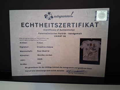 Real Madrid jersey portrait zinedine zidane hand painted and signed adidas 164