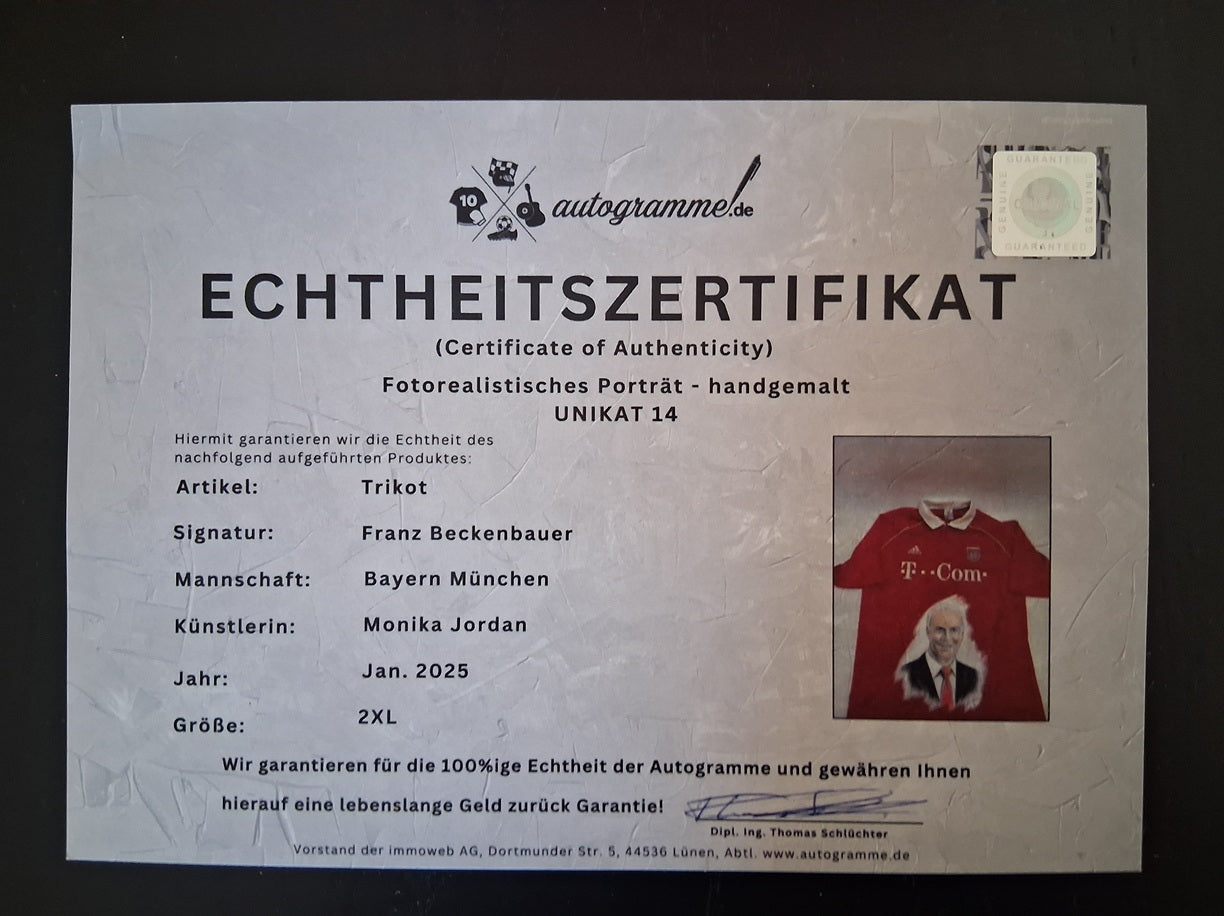 Bayern Munich jersey portrait Franz Beckenbauer hand painted and signed in 2xl