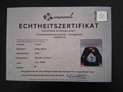 DFB jersey portrait Sepp Maier hand painted and signed in the frame M