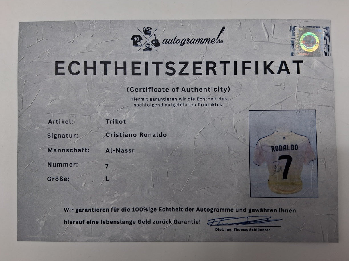 Al Nassr FC Jersey 25/26 Cristiano Ronaldo signed autograph football COA L