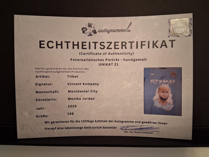 Manchester City Trikot Portrait Vincent Kompany hand painted and signed within the framework 146