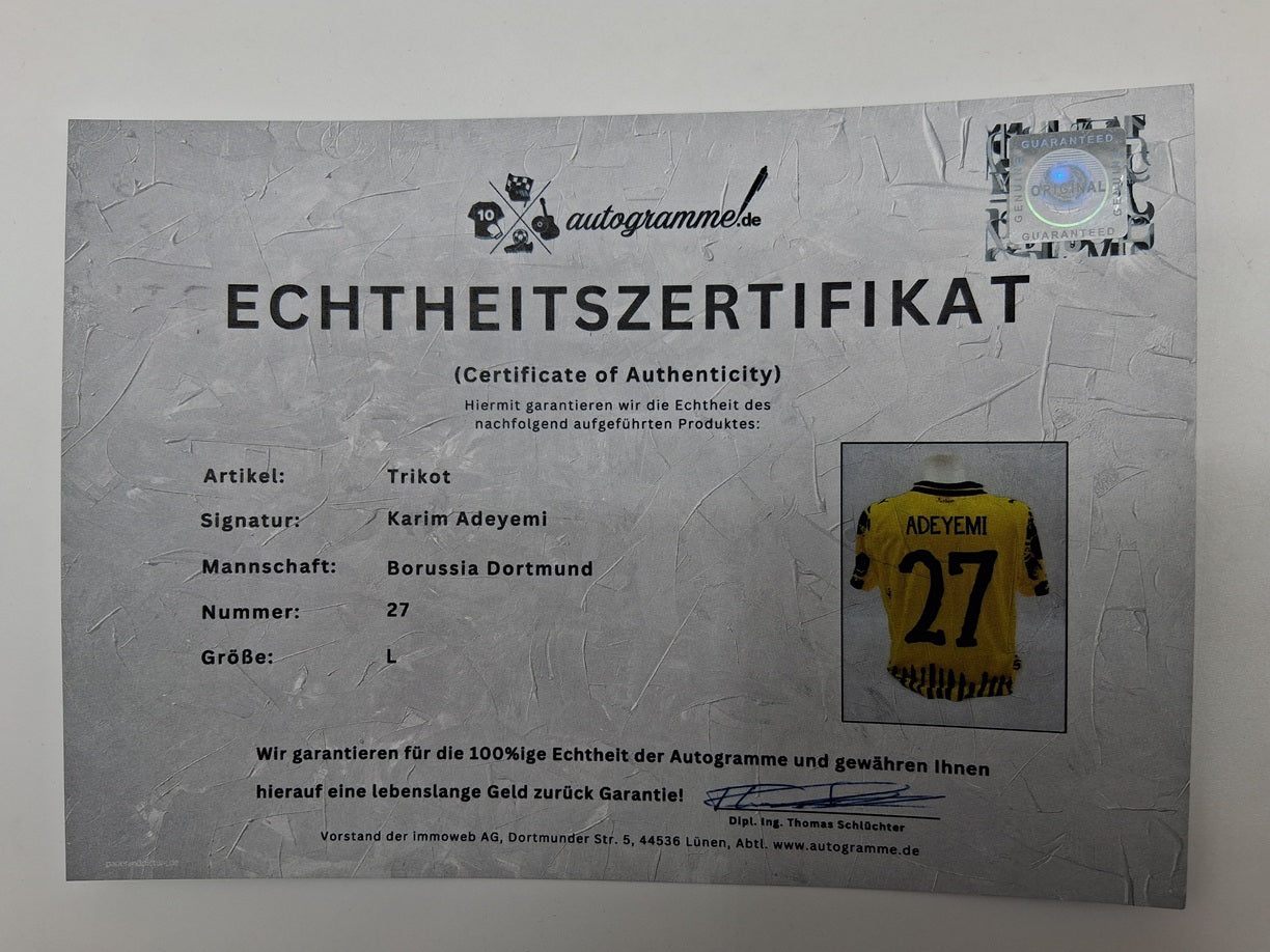 Borussia Dortmund Trikot Karim Adeyemi signiert BVB Puma Klub WM L