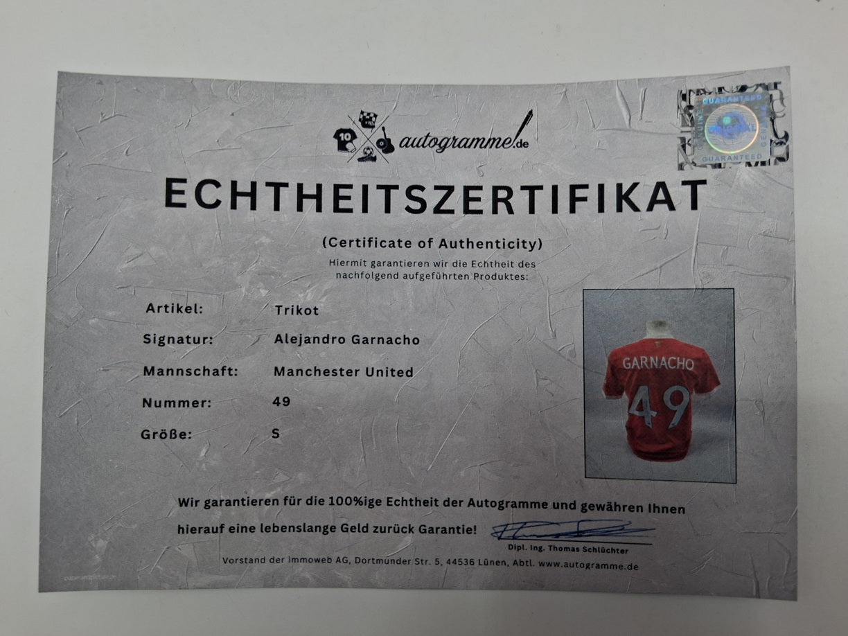 Manchester United Trikot Alejandro Garnacho signiert Autogramm Adidas COA S